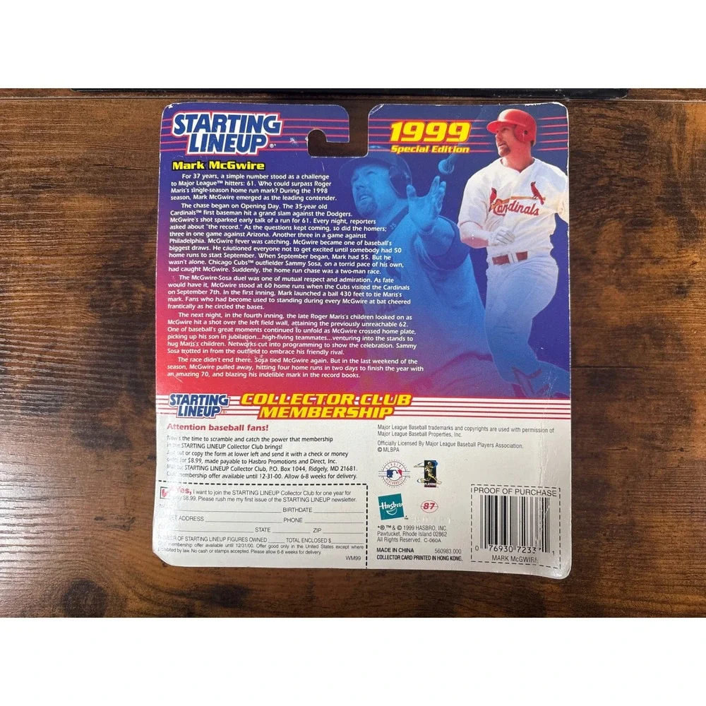 1999 Starting Lineup Mark McGwire St Louis Cardinals Home Run Record Breaker
